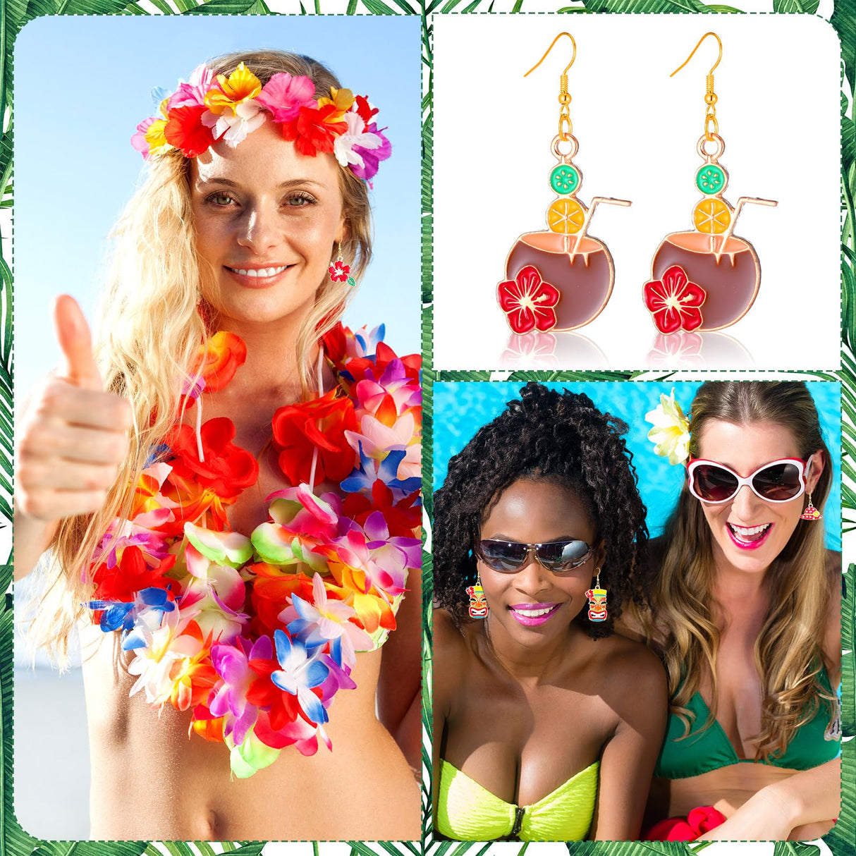 Ecation 36 Pair Summer Earrings for Women Tropical Earrings Hawaiian Earrings for Palm Tree Drop Earrings Studs for Luau Party(Novel)