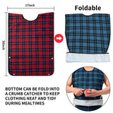 XKDOUS 4 Pcs Adult Bibs For Men Washable Clothing Protector with Crumb Catcher for Eating, Reusable Waterproof Large Feeding Adult Bibs Gift for Men Women Elderly Senior