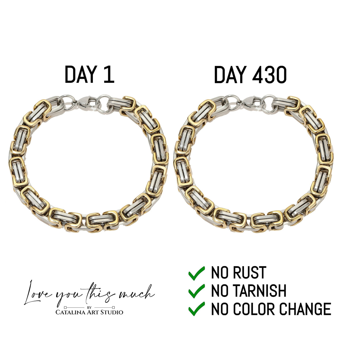 Love You This Much To My Man Cuban Link Bracelet for Him, Romantic Birthday Gifts for Him, Jewelry for Him, Best Gifts for Husband from Wife (Silver-Gold, Stainless Steel)