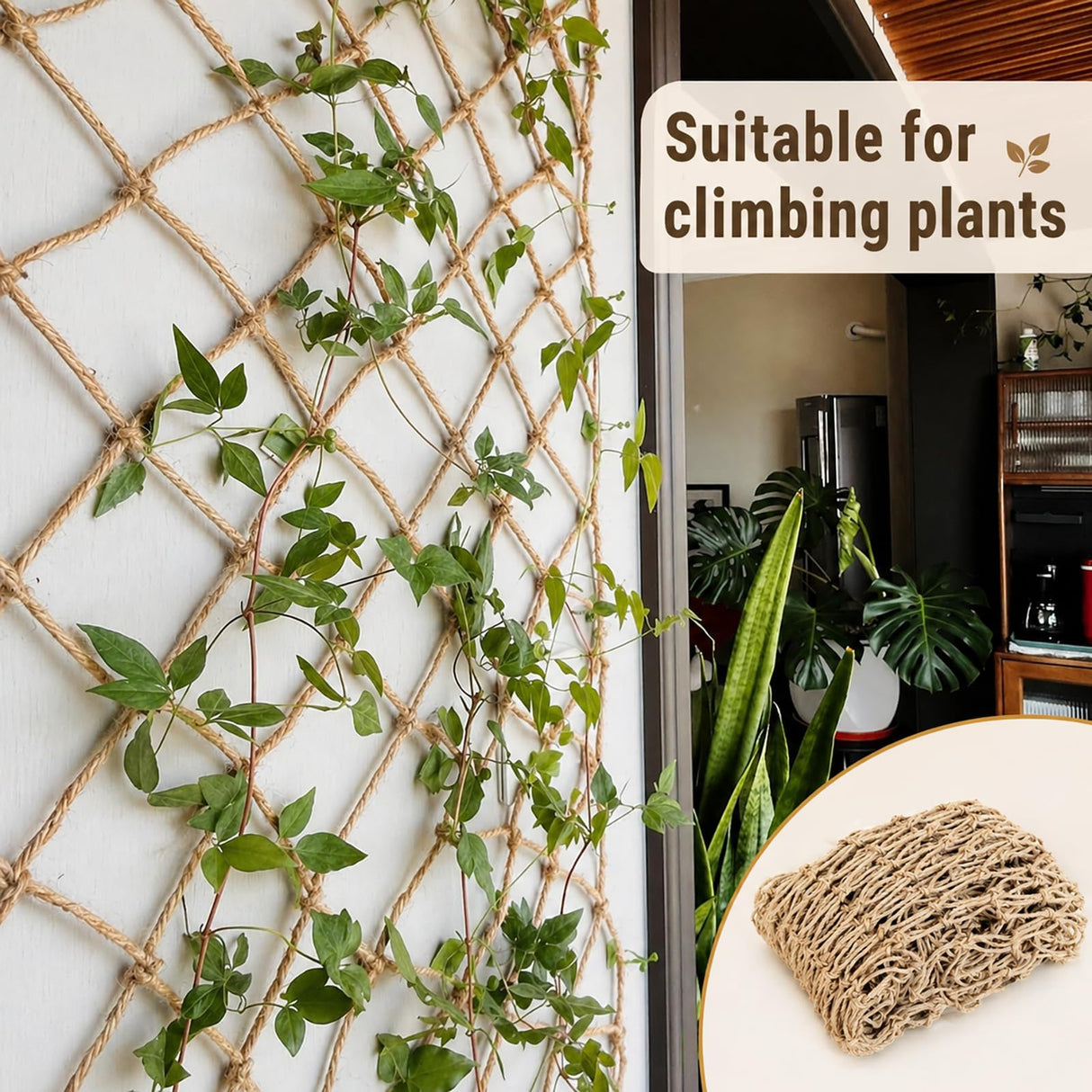 Jute Trellis Netting for Climbing Plants, Heavy Duty Jute Plant Support Net Natural Jute Hemp Rope Net with 5.9 inch Mesh for Climbing Vine Vegetables Cucumber, Tomatoes, Peas (6.5 * 16.5 FT)