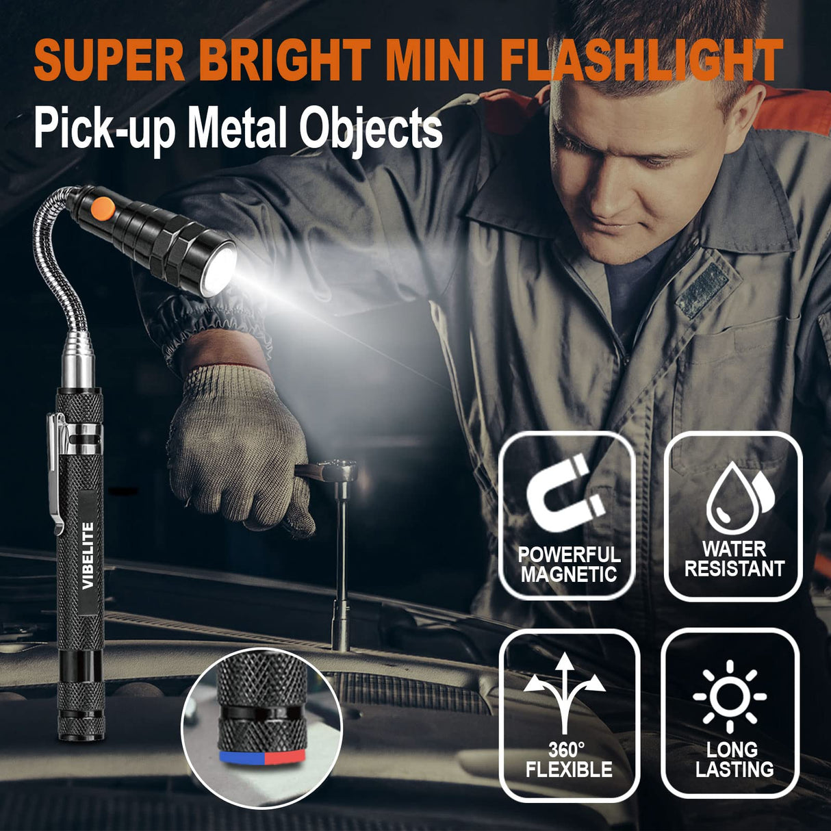 Telescoping Magnetic Pick Up Tool with 1 lb and 15 lb Pickup Rod, Round and Square 360 Swivel Adjustable Inspection Mirror and Flexible LED Flashlight, Fathers Day Gifts for Dad, Him, Husband, Men