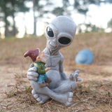 BELLA HAUS DESIGN Andre' & Fritz Friendship Stories Alien and Gnome Garden Statue | Poly-Resin 6.5" h x 4" w x 3.5" d Outdoor Décor (Stories - Garden Statue)