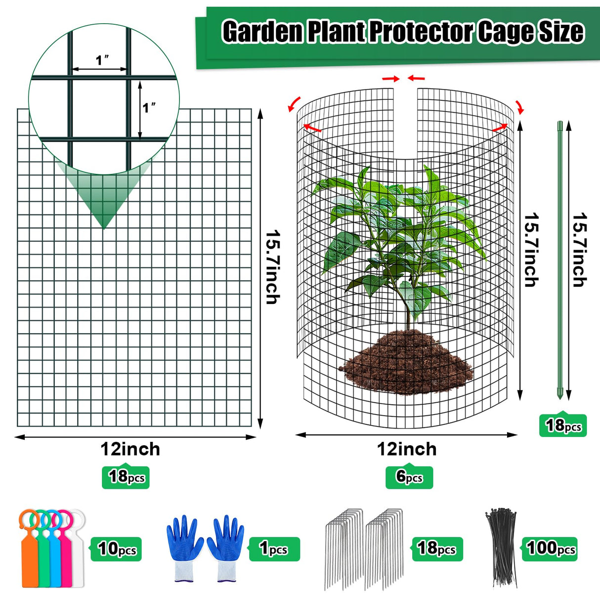 6 Set Wire Plant Protector from Animals - 12"x16" 18Pcs Metal Mesh