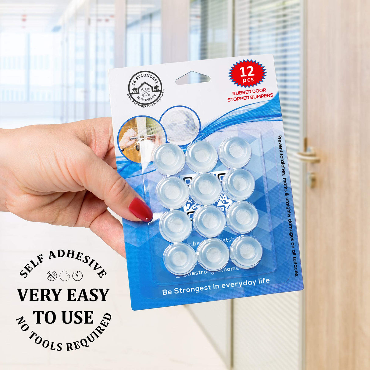 Door Bumper - Small Rubber Bumpers - Clear Door Stoppers for Wall - Wall Protector Clear Rubber Door Stop 12 in Pack - Shower Bumpers for Walls - Stick on Hard Bumpers for Walls Heavy Use (12)
