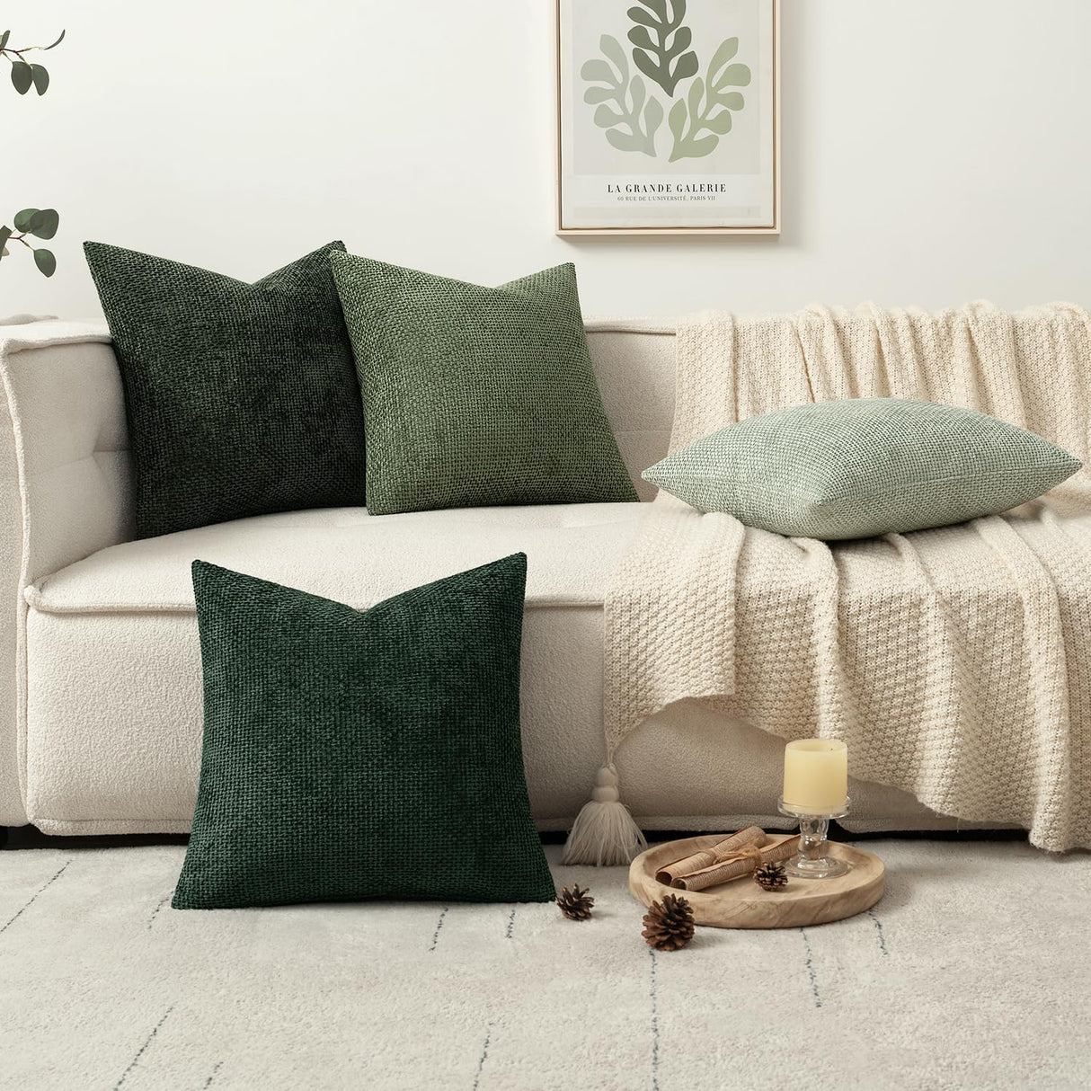 MIULEE Pack of 4 Christmas Couch Throw Pillow Covers 18x18 Inch Green Soft Decorative Chenille Pillow Covers Farmhouse Accent Cushion Covers for Boho Home Decor Sofa Bedroom Living Room