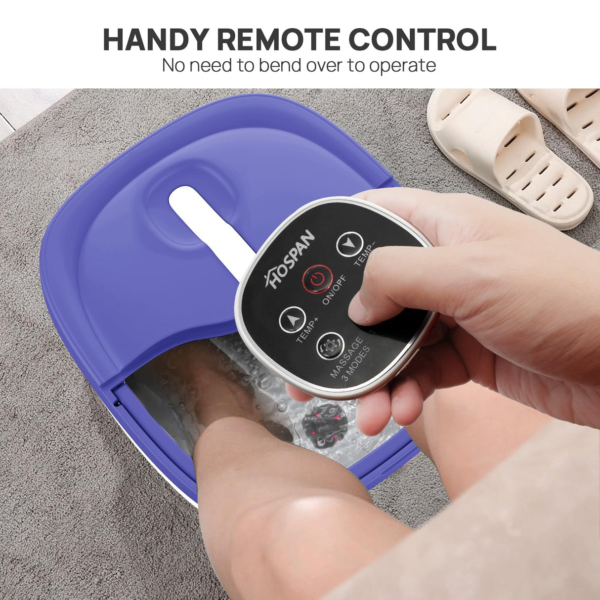 HOSPAN Collapsible Foot Spa Electric Rotary Massage, Foot Bath with Heat, Bubble, Remote, and 24 Motorized Shiatsu Massage Balls. Pedicure Foot Spa for Feet Stress Relief - FS02A