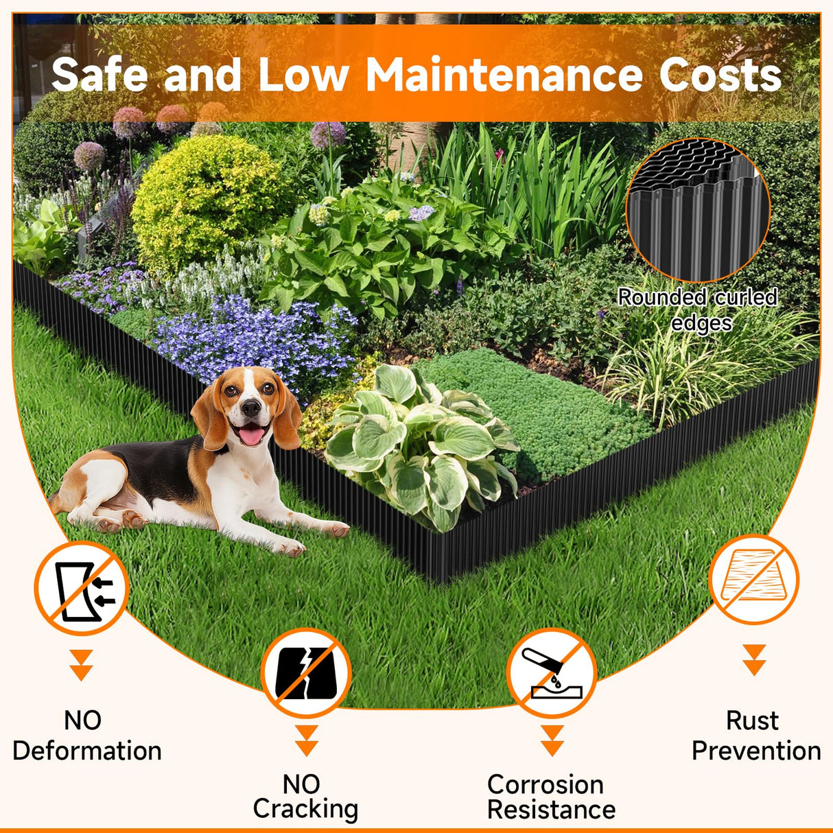 Corrugated Garden Edging,12"×20Ft Galvanized Steel Landscape Edging & Lawn Edging Border,Metal Garden Border for Flower Beds,Garden,Lawn,Raised Beds & Tree Surrounds(Black)