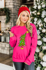 APRFLOWER Christmas Sweatshirts for Women Cute Christmas Tree Graphic Long Sleeve Shirt Xmas Holiday Party Pullover Blouse Rose