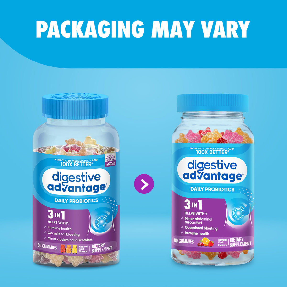 Digestive Advantage Daily Probiotic, Natural Fruit Flavor - 80ct Gummies