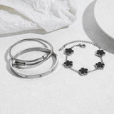 Jade cabbage Gold Bracelets for Women 18K Gold Plated Love Friendship Bracelet With Cubic Zirconia Cuff Bangle Jewelry Set Witness the Gift of Love (Silver 3pcs-B Medium 6.5")