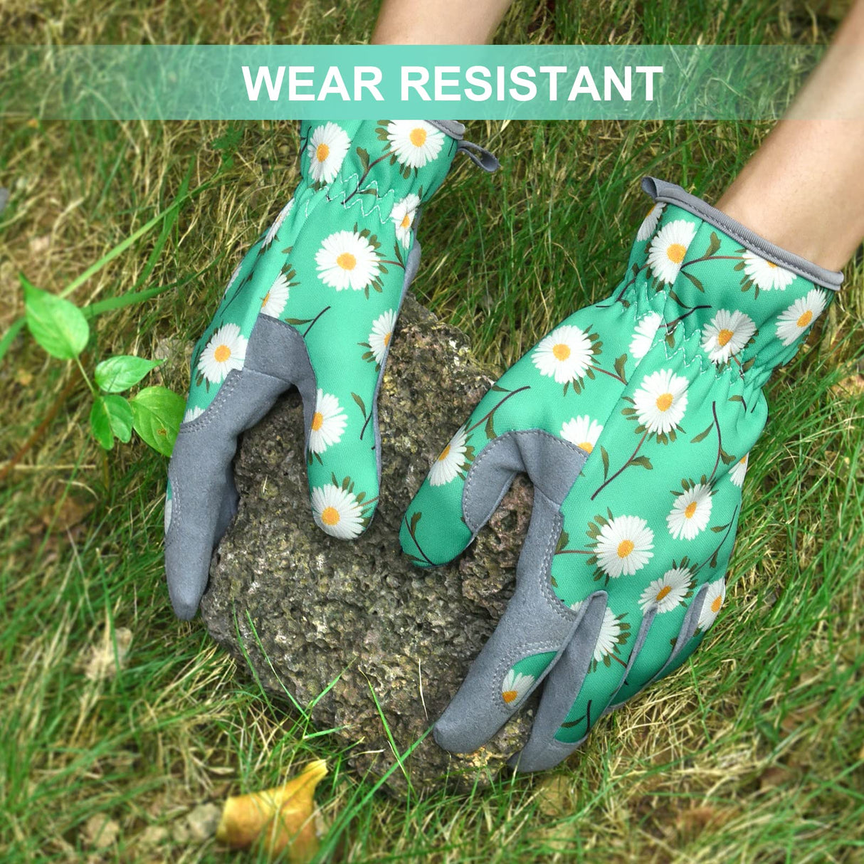Womens Gardening Weeding Gloves, Leather Garden Glove for Women Thorn Proof No Stab for Digging, Planting,Pruning (M, Green)