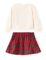 Disney Minnie Mouse Toddler Girl Christmas 2 Piece Outfit Long Sleeve Pearl Button Knit Top & Red Plaid Tweed Skirt Set Birthday Elegant Dress 2T