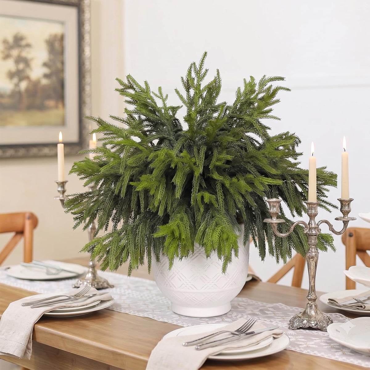 CCPanda 20 Pcs Christmas Artificial Norfolk Pine Branches 18" Real Touch