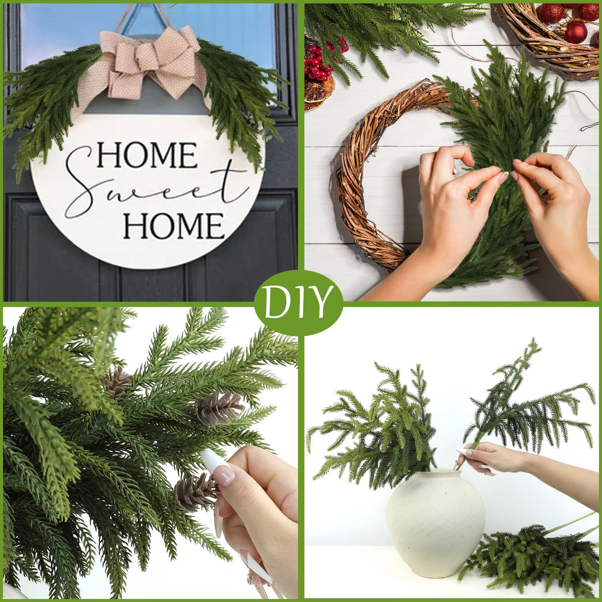 Artgar 12 Pcs Pine Branches - 18 Inch Artificial Green Pine Stem - Real Touch Christmas Greenery Pines Branches for DIY Flower Arrangement Home Indoor Christmas Decor