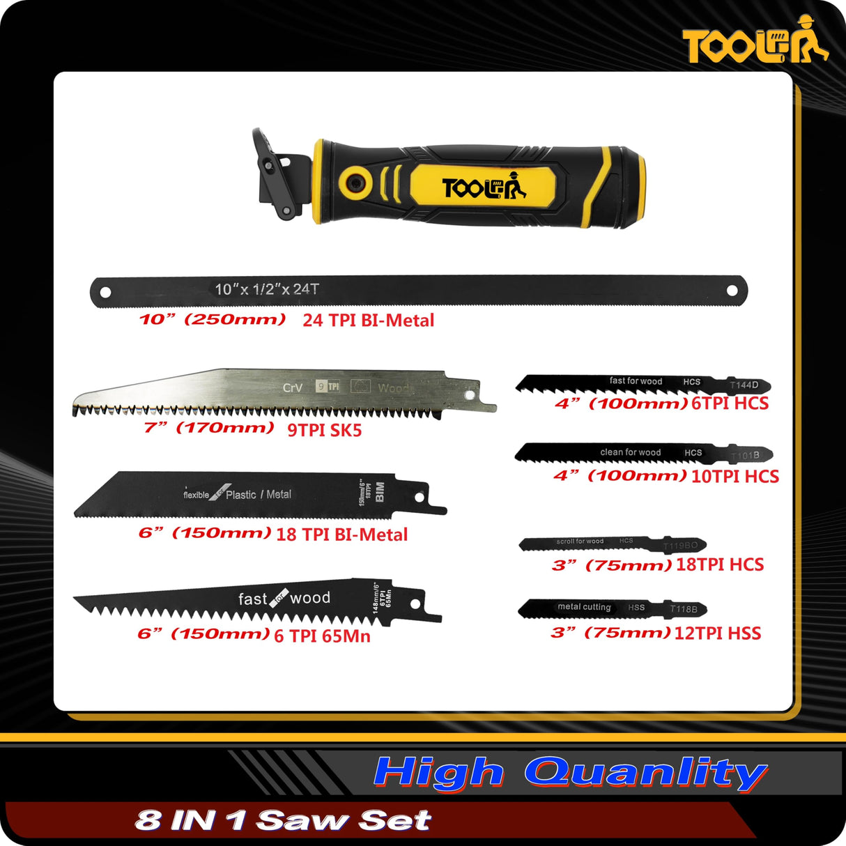 8-In-1 Multi Blades Hand Saw, Drywall Cutter. Hacksaw. Long Blade Hand Saw, Jab Saw, For Cutting Drywall, Sheetrock, Wood, Metel, Plastic, Plywood. Blade Quick Change Mechanism.