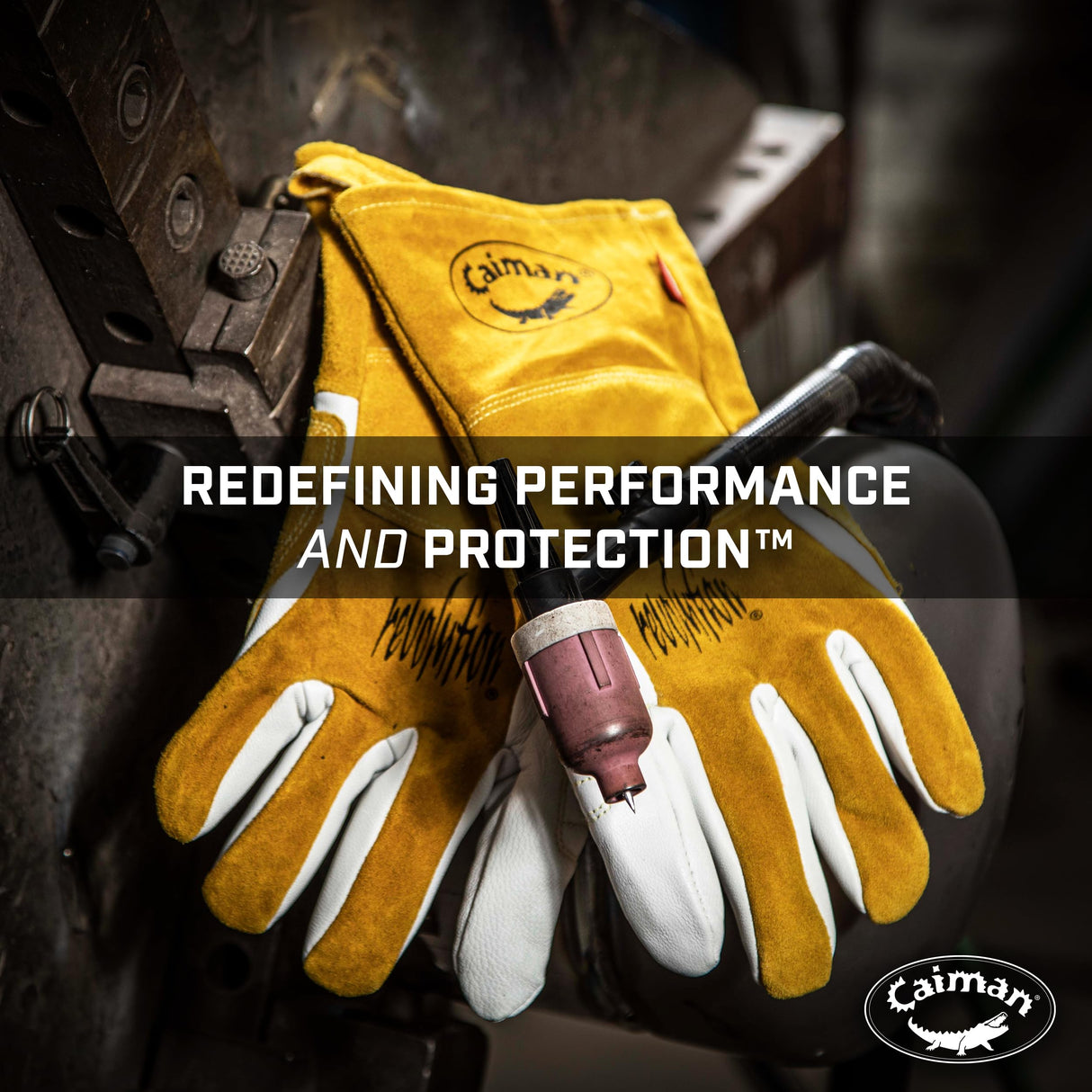 Caiman Premium Goat Grain TIG/Multi-Task Welding Gloves, Split Cowhide Back, 4-Inch Extended Cuff, White/Gold, Large (1540-5)