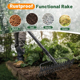 Rake, 17 Tines with 49 Inch Handle, 17 Inch Wide Heavy Duty Garden Thatch Leaf Rake for Raking Leaf Loosening Soil Gathering Mulch Leveling Rocks, Rustproof Metal Bow Rakes for Leaves Grass
