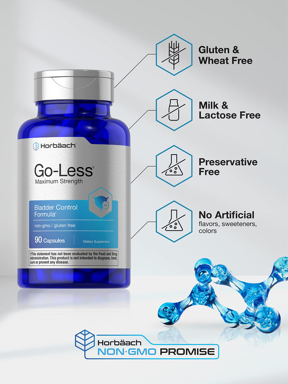 Horbäach Go Less Bladder Control Pills | 90 Capsules | Maximum Strength for Women and Men | Non-GMO & Gluten Free Formula