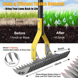 Heavy Duty Thatch Rake for Lawns -15" Dual-Action Dethatcher Thatching Rake with Sharp Blade for Dead Grass Removal,Soil Loosening,Lawn Dethatching,70" Manual Thatcher for Yard,Garden, Lawn