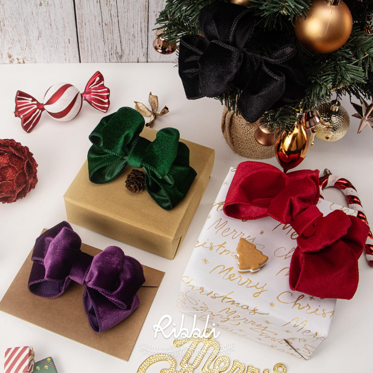 Ribbli Red Velvet Wired Ribbon 2.5 Inch Velvet with Satin Christmas Ribbon for Gift Wrapping Christmas Tree Decoration Crafts Wreaths Supplies-Continuous 10 Yards