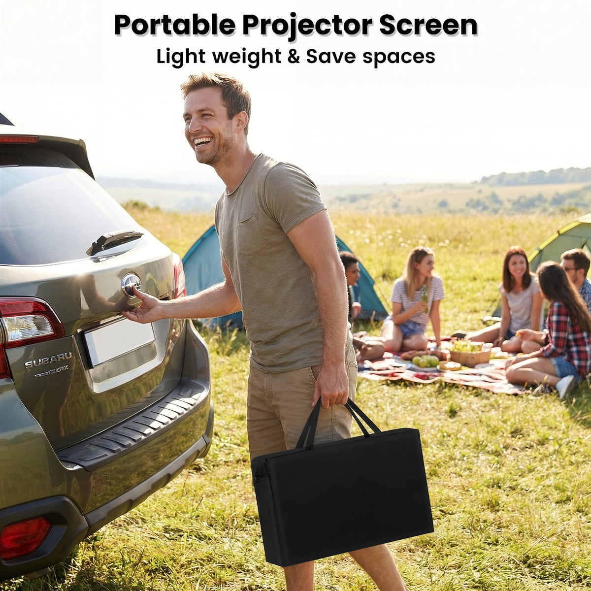 120inch Projector Screen with Stand: Portable Projector Screen Outdoor Indoor Front/Rear16:9 4K HD with Carry Bag Sandbag- Movie Screen for Backyard Moive Night, Camping, Theater