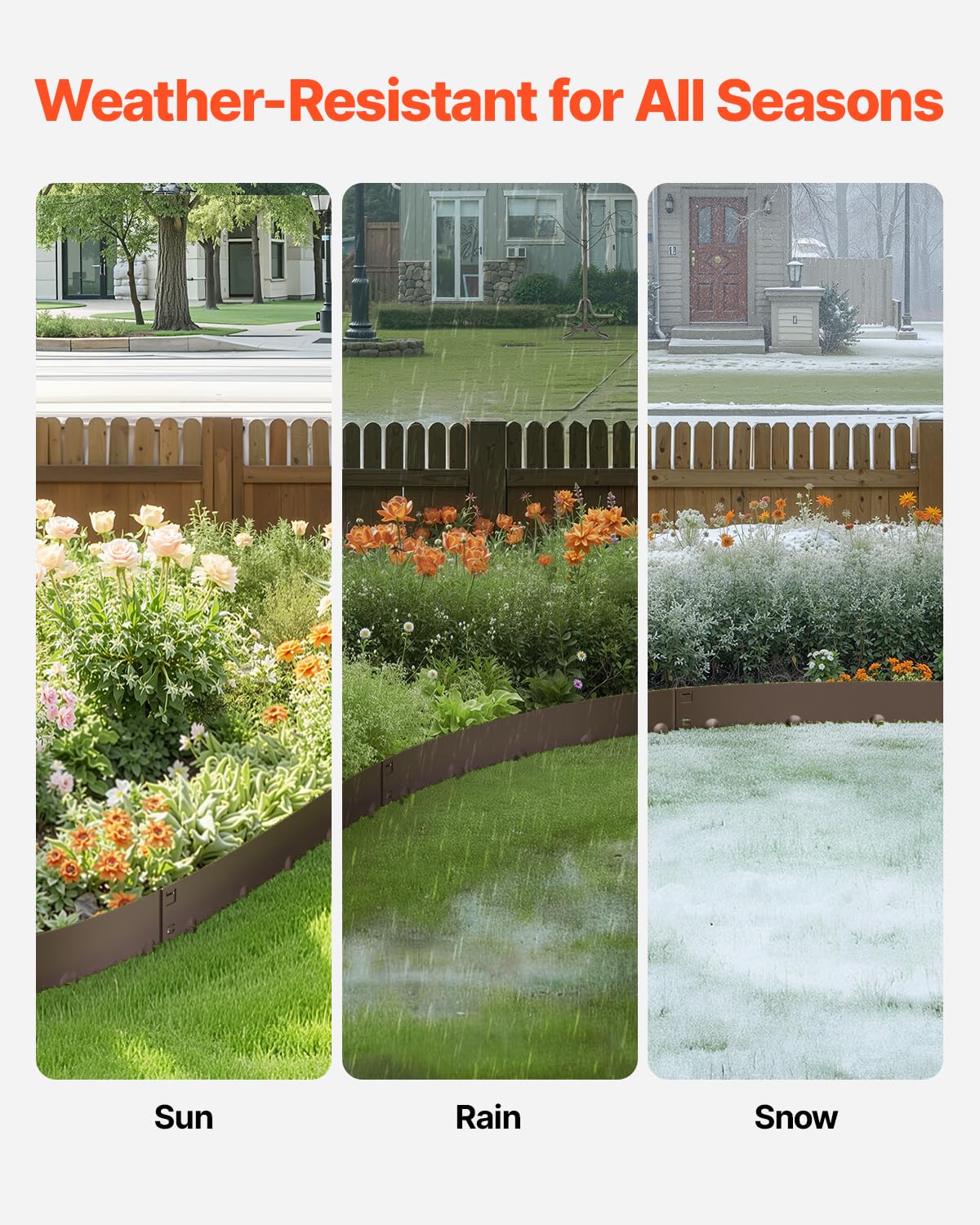 VEVOR Steel Landscape Edging, 5 Packs 39 x 3 in Rust-Resistant Metal Landscape Edging, Bendable Garden Edging Border, Heavy Duty Lawn Edging, Easy-to-Install, Flower Bed Yard Pathway Divider Brown