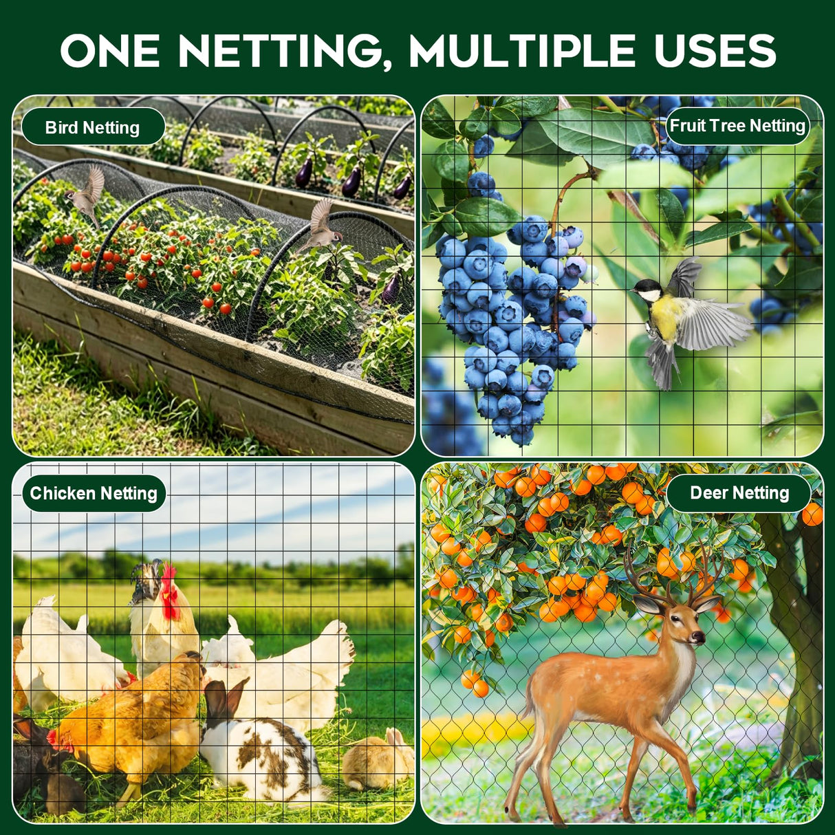 FEED GARDEN Deer Netting Deer Fence Netting, 7 x 200 Feet for Garden Protection Reusable Protective for Plants Fruit Trees Vegetables Against Birds and Other Animal