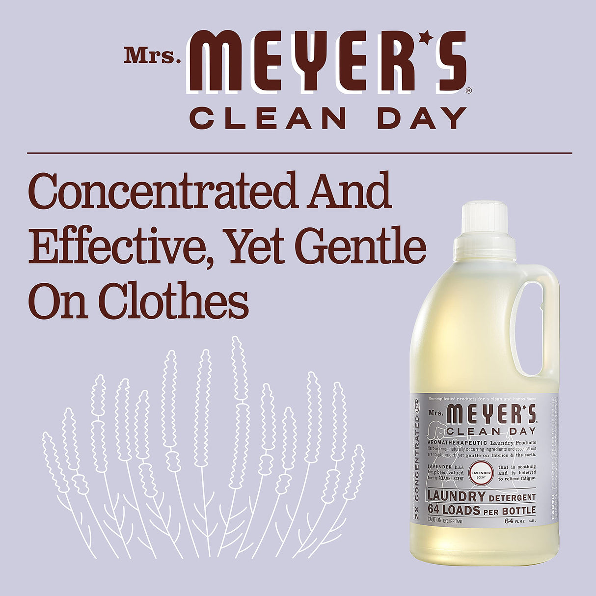 MRS. MEYER'S CLEAN DAY Liquid Laundry Detergent, Biodegradable Formula Infused with Essential Oils, Lavender, 64 oz (64 Loads)
