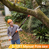 20FT Pole Saw for Tree Trimming, Manual Telescoping Tree Pruner with 3–12FT Extension Pole, Long Reach Hand Saw for Ground Cutting in Yard, Garden & Patio