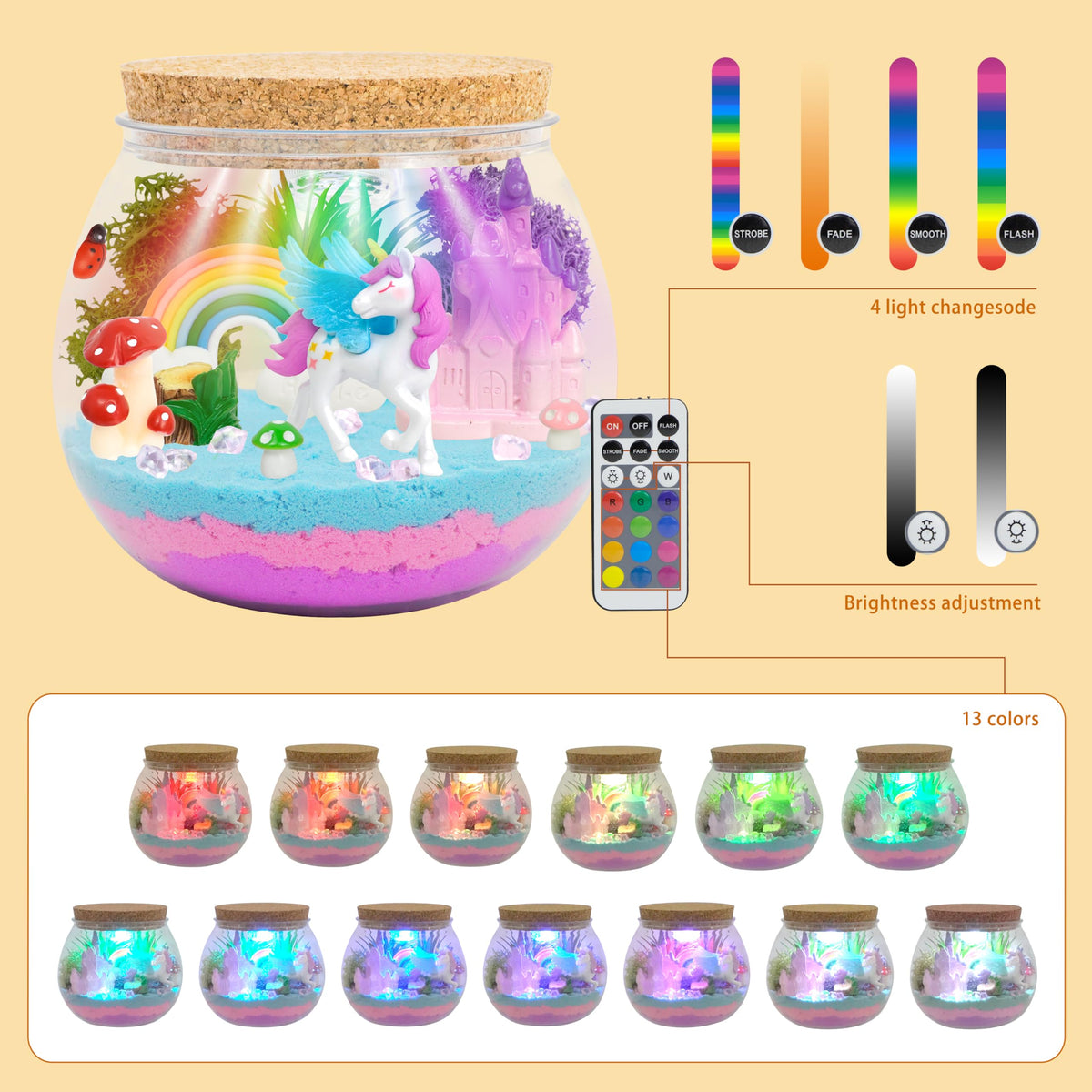 Light-Up Unicorn Terrarium Kit for Kids,DIY Arts and Crafts Kit, Terrarium Gifts Creative Arts & Crafts Activity Set,Birthday for Girls Ages 5 6 7 8 9 10 11 12 Year Old