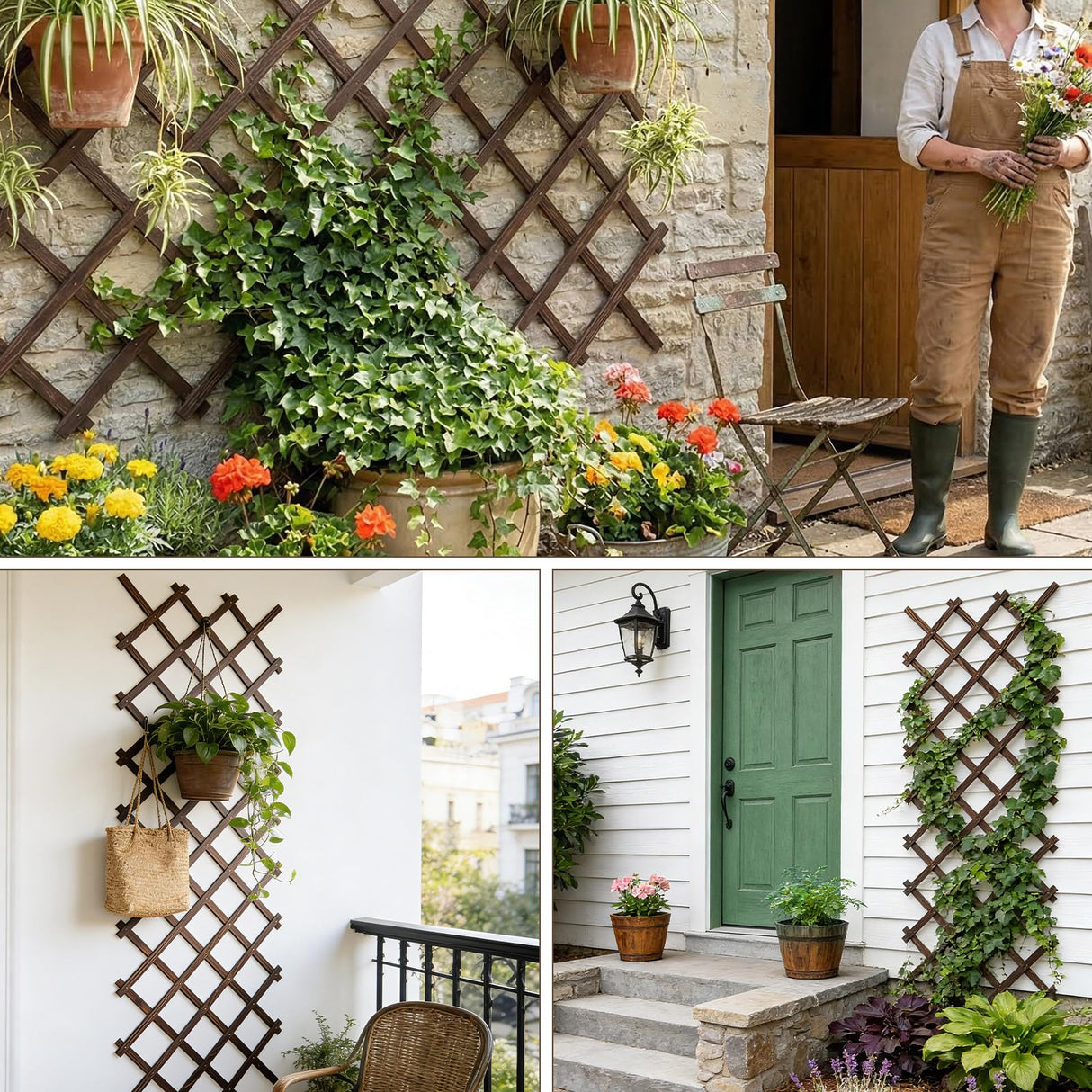 2 PCS Expandable Garden Trellis, 38" x 89" Trellis for Climbing Plants Outdoor, Wooden Lattice Fence Wall Panel Lattice Panels for Outside, for Climbing Plants Vine Ivy Rose Cucumbers Clematis（2PC）