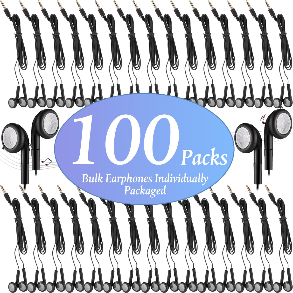 Kanayu 100 Pack Bulk Earbuds for Kids Students Classroom Ear Buds Class Set Headphones Multipack School Earphones Individually Bagged, Operation Christmas Bulk Items(Black,Style 1)