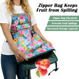 JLDTOP Garden Harvest Apron for Women, Fruit Picking Apron with Quick Release Bottom, Adjustable Cross Back Tool Apron with Pockets, Gardening Gift for Plant Lovers & Gardeners (Green Floral)