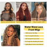 ADESORAES Highlight Ombre Lace Front Wig Human Hair 180% Density 4/27 Honey Blonde Water Wave Lace Frontal Wigs 26 inch Wet and Wavy Curly Glueless Wigs Human Hair Pre Plucked with Baby Hair