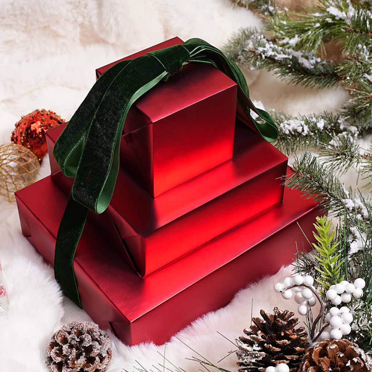 LaRibbons Red Christmas Wrapping Paper, Solid Color Matte Metal Gift Paper Jumbo Roll - 30 Inch x 33 Feet, Gift Wrapping Paper for Xmas, Holiday, Valentine's Day, Wedding, Birthday