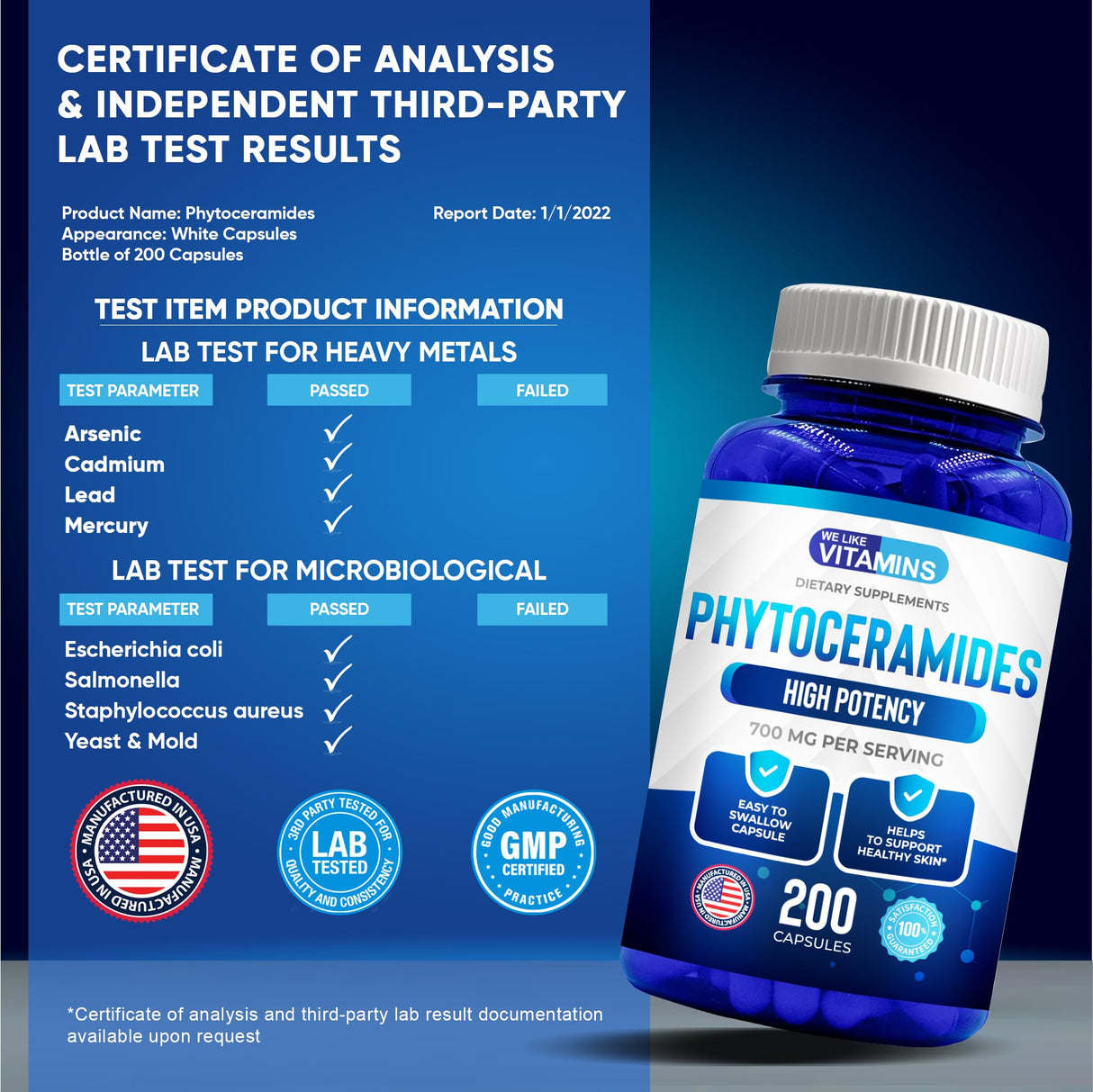 We Like Vitamins Phytoceramides 700mg - 200 Capsules All Natural Wheat Free and Plant Based - Phytoceramide Supplement - 700 mg per Serving - Skin Hydration, Repair, Rejuvination