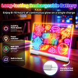 LED Drawing Board with 9 Light Effects, Rechargeable 16" Glow Doodle Note Message Board with Colors, Neon Light Up Drawing Pad Gift Ideas for Kids, Birthday, Christmas with Markers & Tracing Book