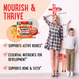 OH MY CHEWY Center-Filled Bones & Growth Support Gummies - Supplement Vitamins for Kids & Teens with Calcium, Astragalus, D3, K2, L-Arginine, Glutamine & Omithine HCI - Peach & Mango - 60 Count