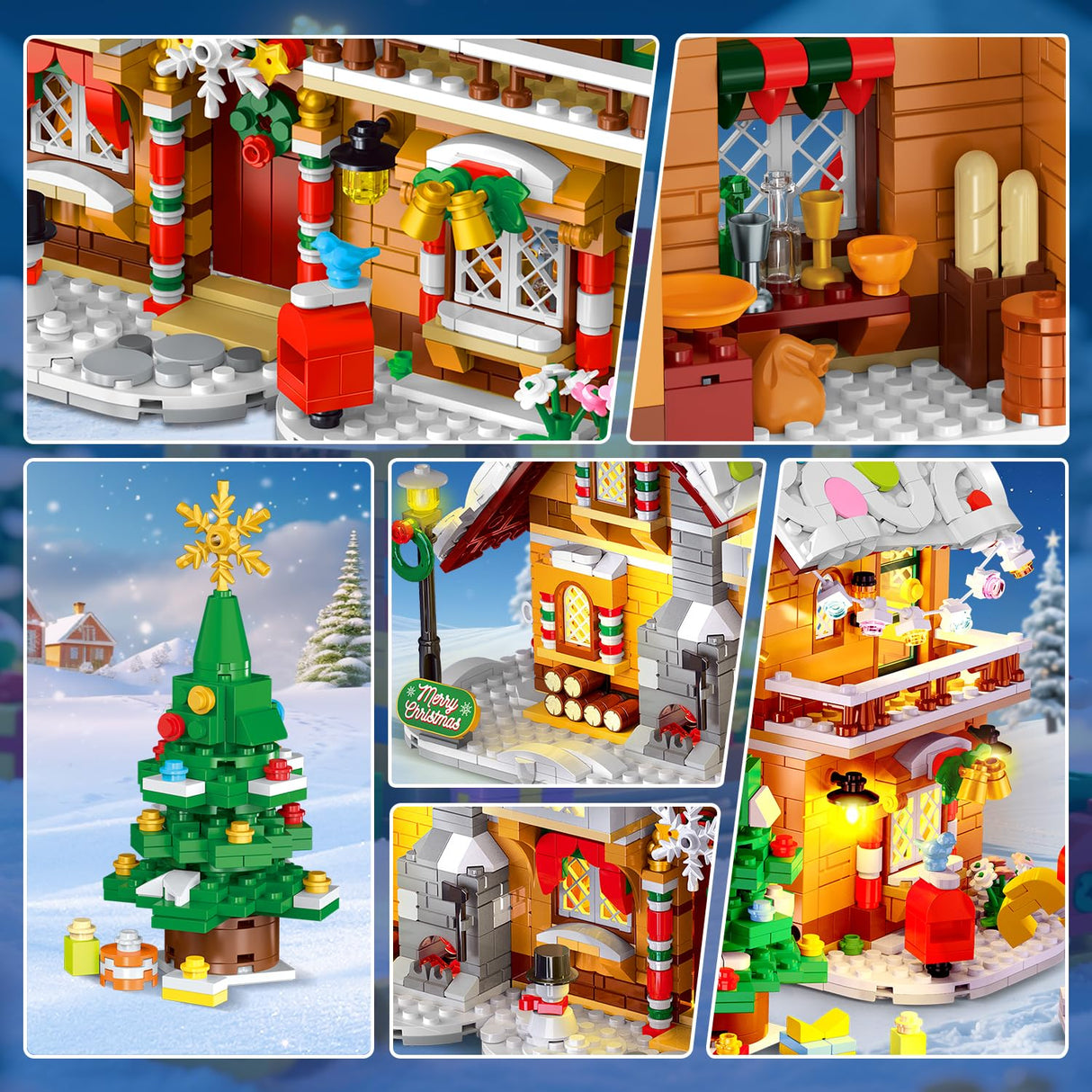 3 Style Christmas Gingerbread House Building Set with Lights - 2025 Christmas Castle Village Building Block Toy with Santa Claus Xmas Tree Train Gifts for Adults Kids Girls Boys Ages 6+ (1477PCS)