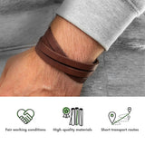 Simaru Genuine Italian Leather Bracelet for Men, Adjustable Double-Wrap Wristband, Vegetable-Tanned Leather, Brass Closure, Handmade in Germany, Gift for Him