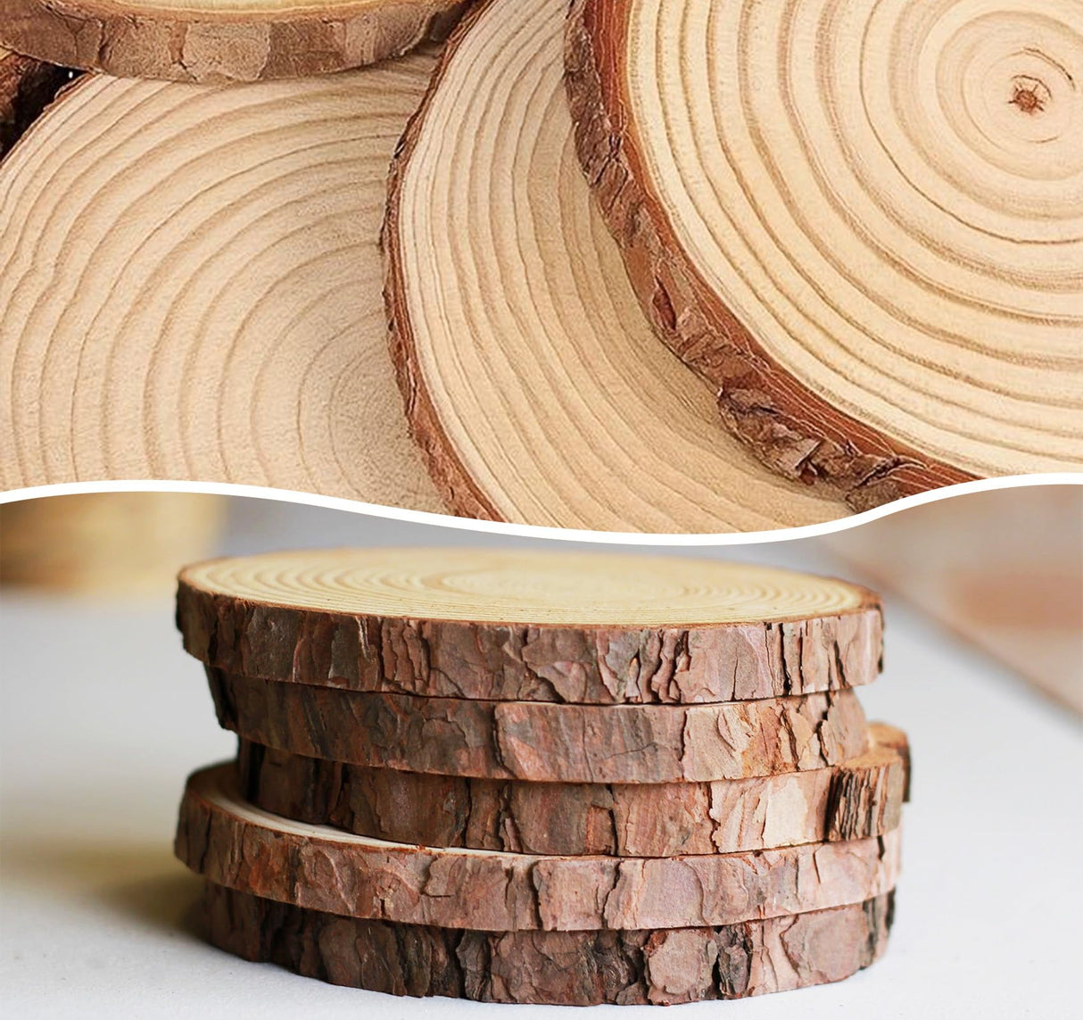 Timburst 6.5-8 inch Unfinished Wood Slices, 6 Pcs Natural Wood Centerpieces for Tables, Wood Slice with Bark, Rustic Wood Circles for Crafts Arts Party Christmas Decorations Wedding Centerpiece
