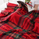 BATTILO HOME Christmas Red Plaid Throw Blanket for Couch, Bed, Super Soft Red Plaid Blankets,Soft Christmas Decorative Throw with Tassels 50"x60"