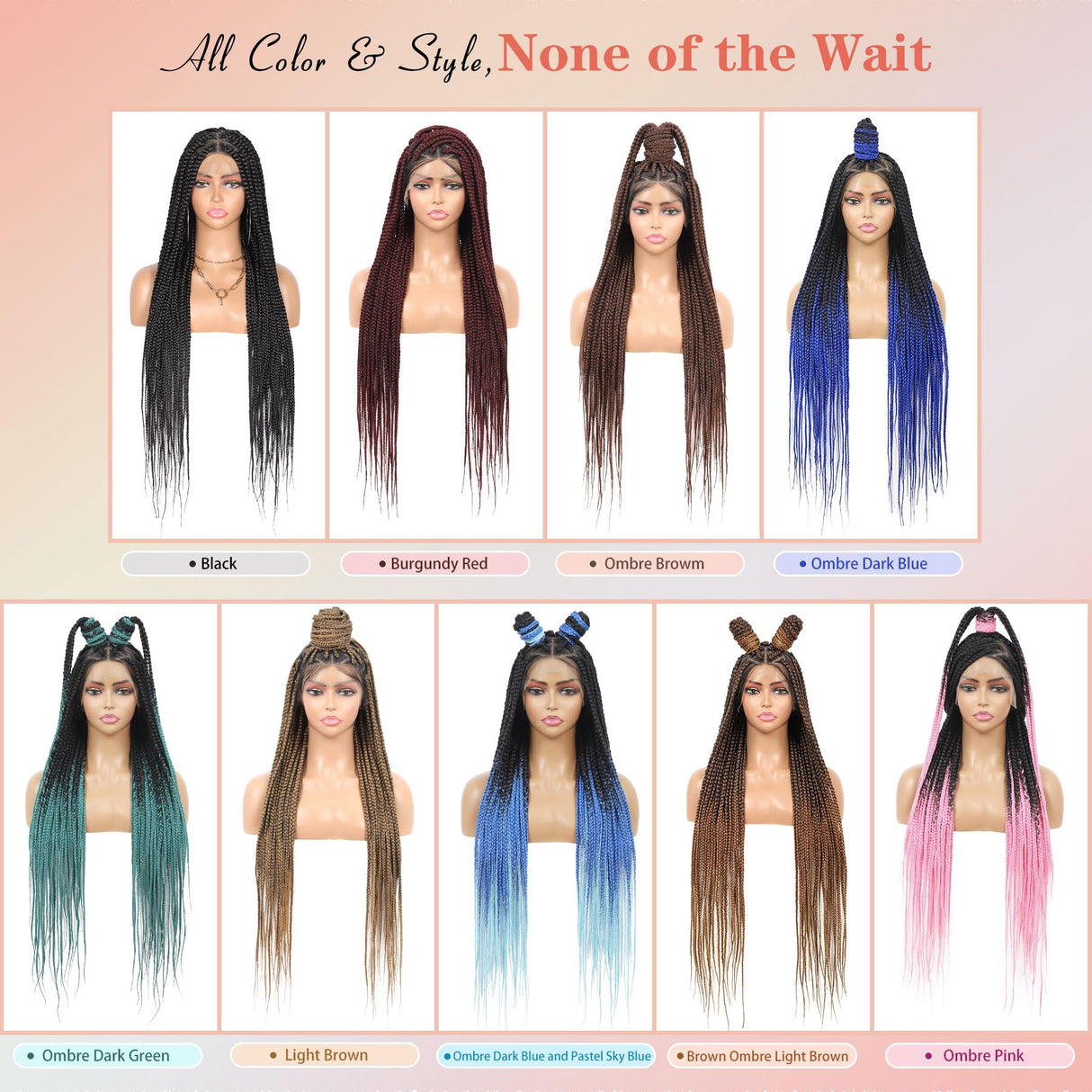 Lexqui 36'' Knotless Box Braided Wigs for Women Braided Lace Wigs Triangle Lace Front Braided Wig Human Hair Blended Full Double Lace Braided wig with Baby Hair Braid Lace Front Wig