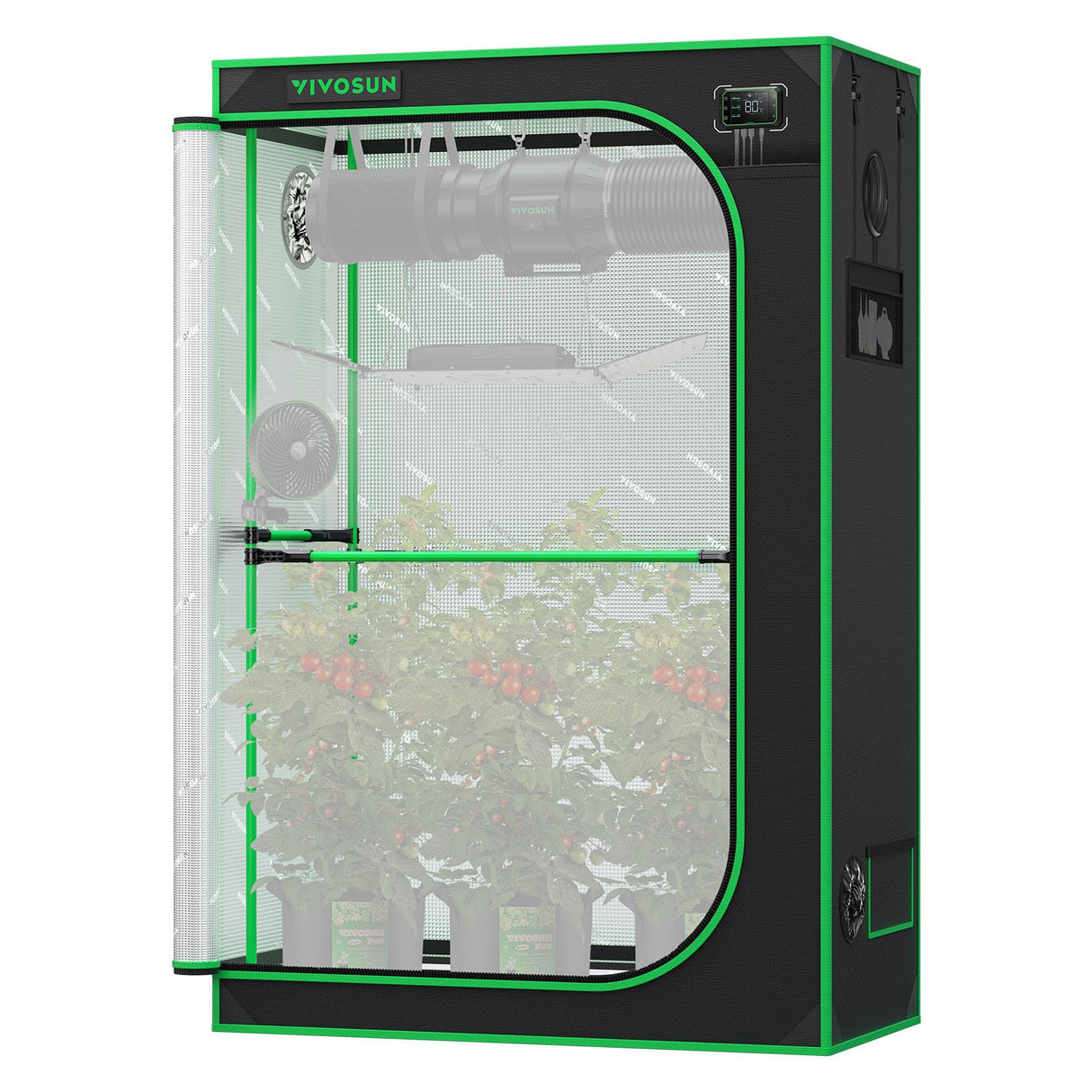 VIVOSUN PRO Grow Tent 2x4x6 Indoor Grow Tents 24"x48"x 72" Thick 1 inch Poles High Reflective Mylar Oxford Fabric Extra Hanging Bars & High CFM Kit for Hydroponics Indoor Plant