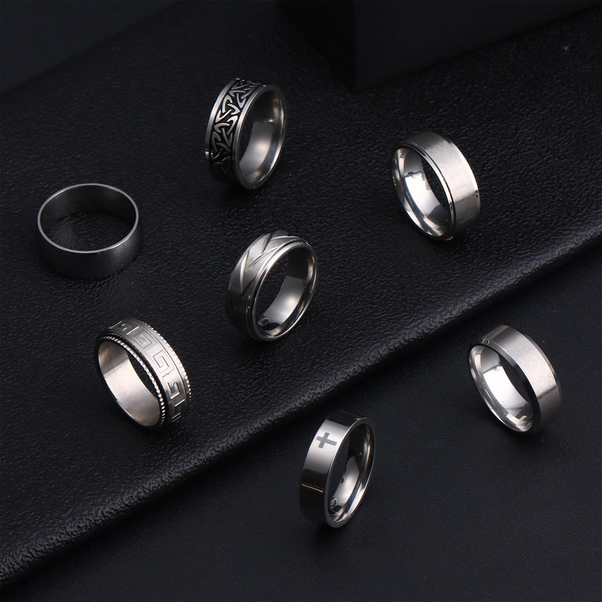 FIRAZIO 20PCS Silver Rings for Men Stainless Steel Rings 7-13