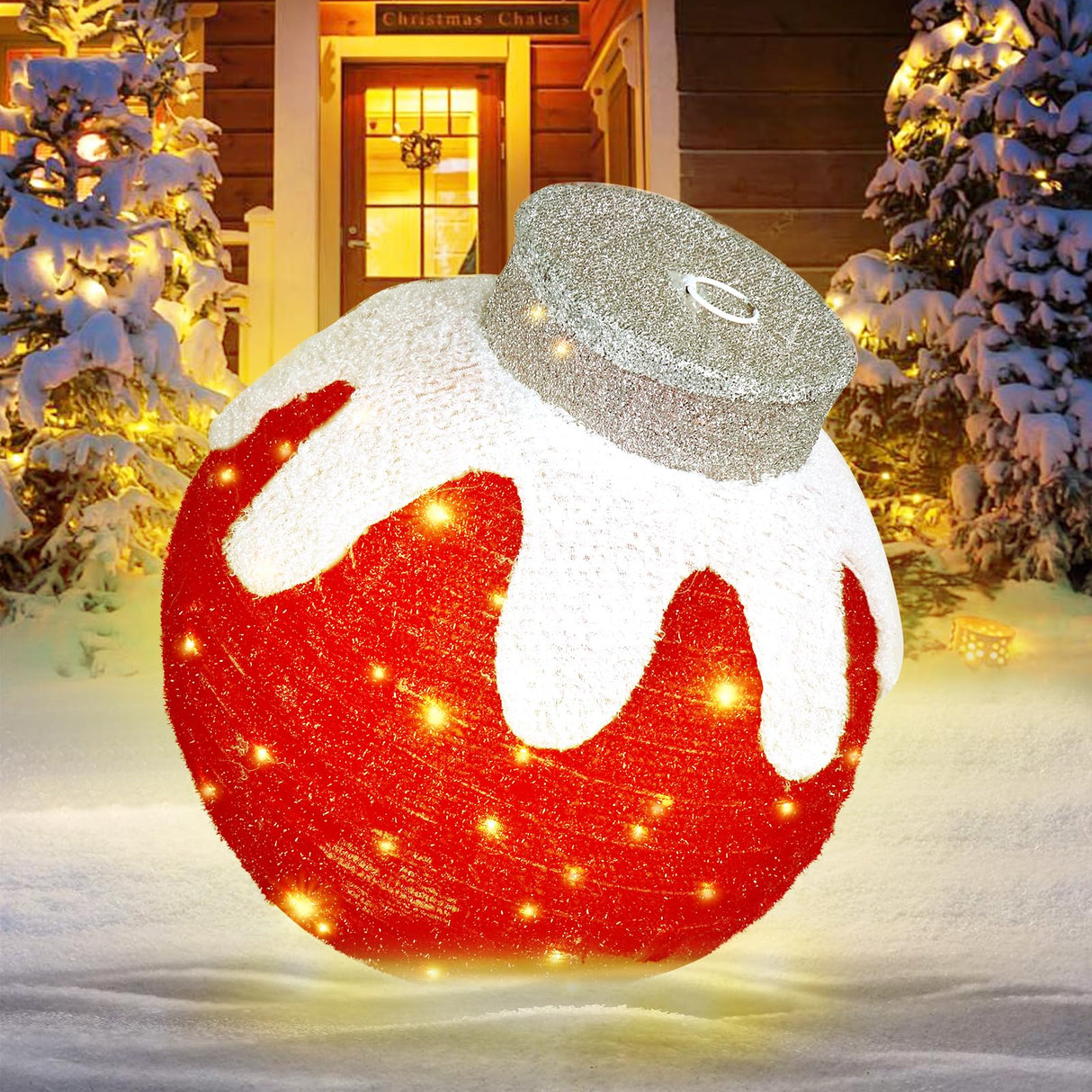 BRIGHTDECK Outdoor Christmas Ornaments, Lighted Pop-Up Outdoor Holiday Ball Decoration with 80 LED Lights, 8 Light Modes, Lighted Collapsible Holiday Decorations for Yard, Home (Red)