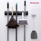 Berry Ave 5 Racks 6 Hooks Mop and Broom Holder Wall Mount, Broom Organizer Storage Tool Rack, Heavy Duty Wall Mount for Brooms and Mops, Utility Closet Garage Kitchen Laundry Organizer