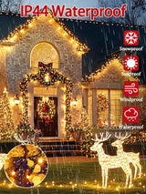 2-Pack 66FT 200 LED Christmas Lights, 13 Modes Extendable Christmas Tree Lights with Timer & Memory, Waterproof Twinkle Fairy Lights Green Wire Outdoor String Lights Indoor for Xmas Tree (Warm White)