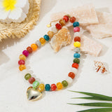 Lmzpjzml Chunky Colorful Beaded Necklaces for Women Big Bead Boho Choker Necklace Trendy Heart Statement Necklace Summer Beach Jewelry