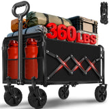 Wagons Carts Foldable,360 lbs Collapsible Wagon with Wheels Foldable Wagon Cart with Flexible Handle,Lightweight Portable Folding Cart for Camping Beach Picinic Grocery Outdoor Sports Shopping(Black)